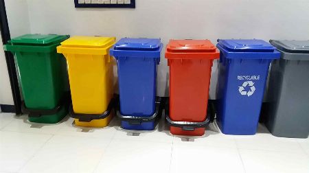 Plastic Trash Bins, Mobile And Stationary, Three Bin Type [ Office ...