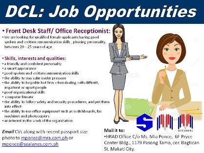 Front Desk Office Receptionist Public Relations Makati